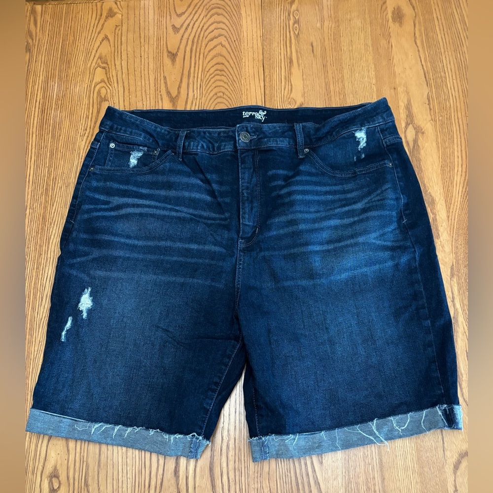 Terra & Sky Blue Jean Shorts Cuffed Distressed